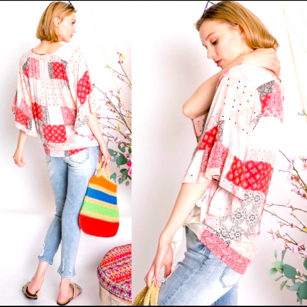Paisley Ruffled Sleeve Top.  Front tie. New! - Picture 2 of 2